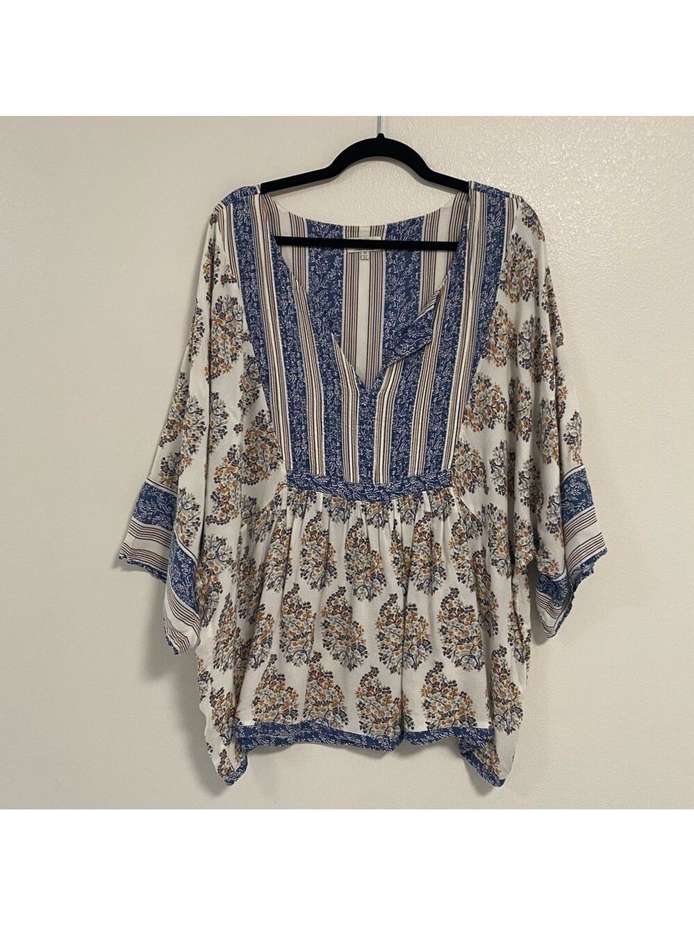 Lucky Brand Blouse Women’s Size 3X floral print Boho dolman blouse top v neck